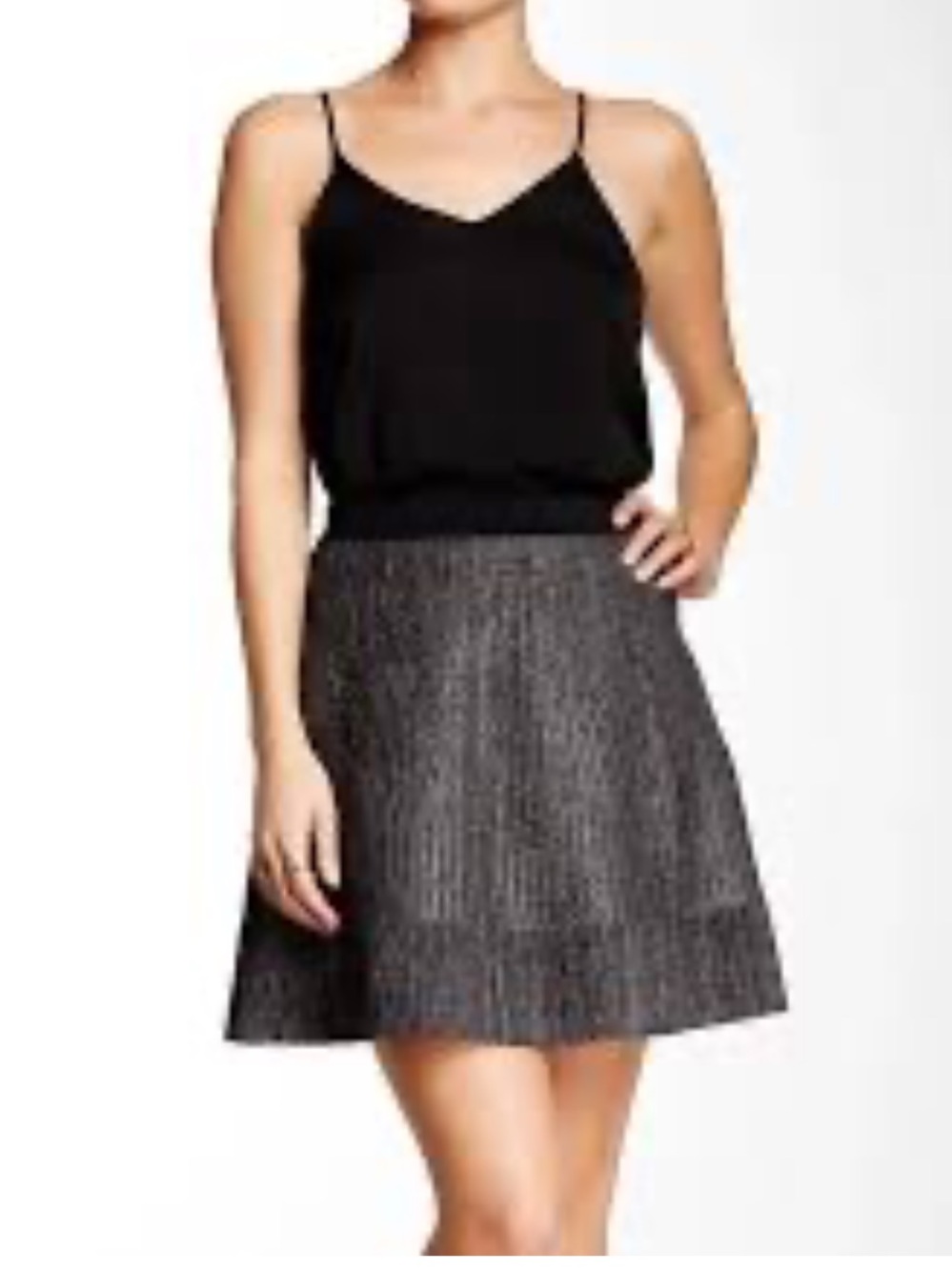 Rebecca Taylor Metallic Ribbed Knit A-Line Skirt